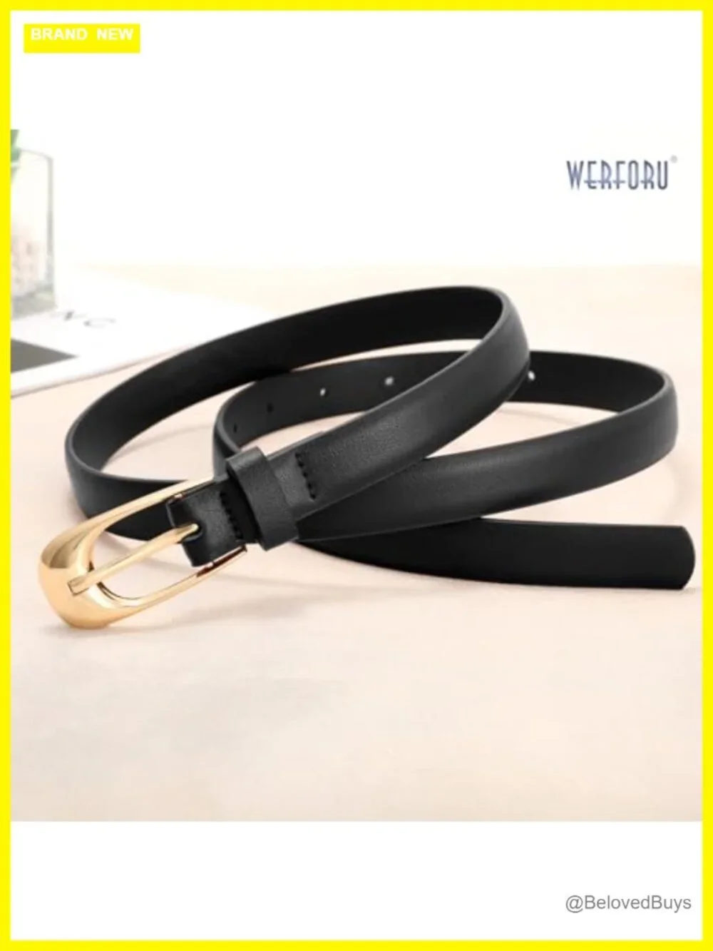 WERFORU Skinny PU Leather Belt with Gold Buckle for Dresses & Jeans